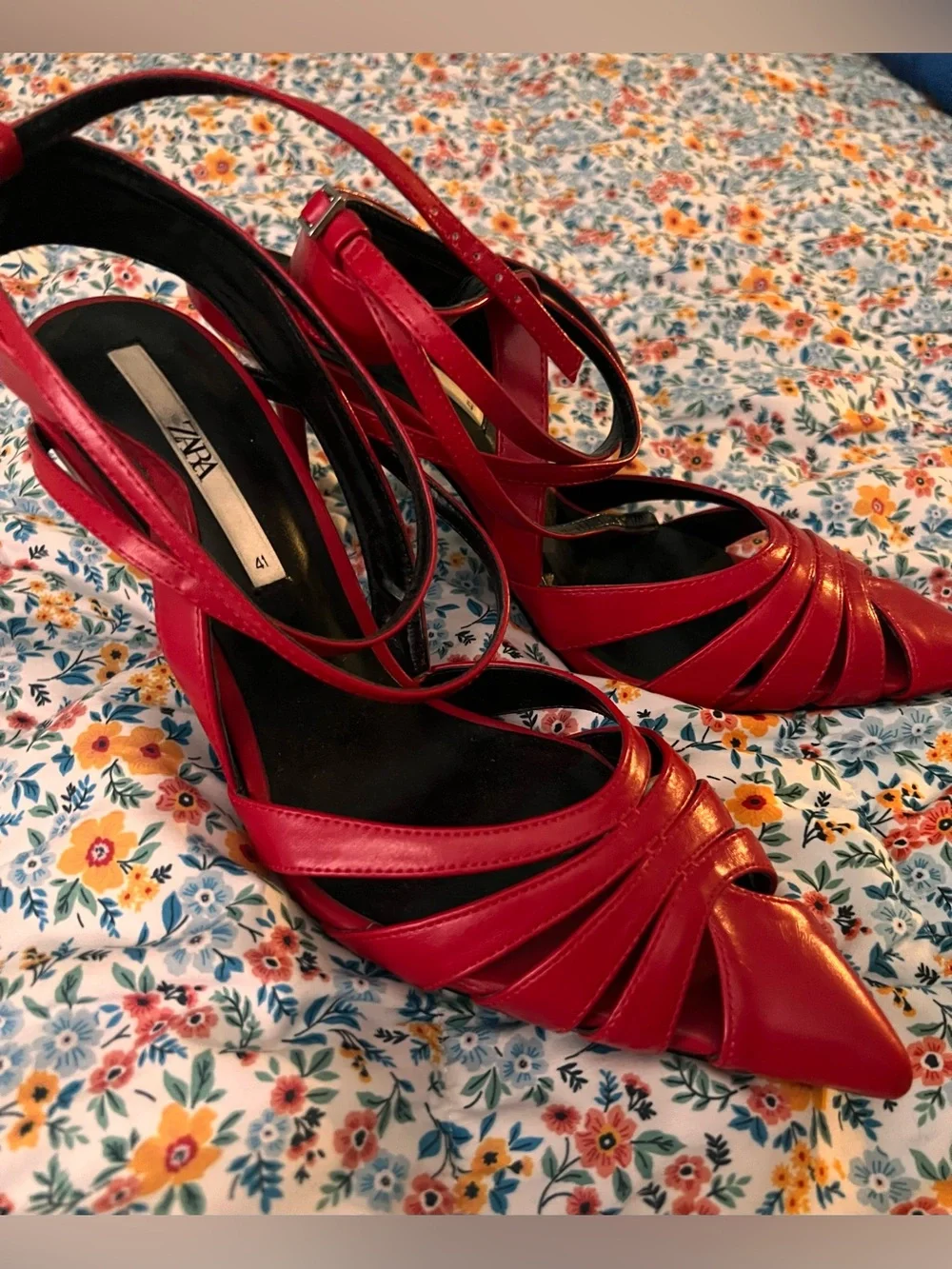 ZARA Red Strappy Pointed-Toe Women's Heels